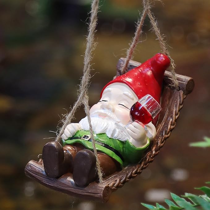 Hanging Garden Gnome Statues Decor for Outdoor, Resin Swing Figurine Ornament for Home Yard Patio Decoration, Ideal for Mom Women
