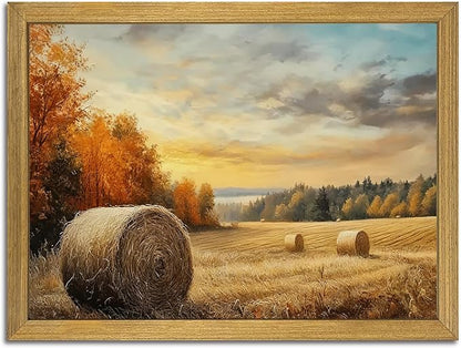Wood Framed Vintage Canvas Wall Art, Autumn Countryside Nature Scene Prints 8x10 Inch, Farmhouse Wall Decor Poster Picture for Living Room Bedroom Bathroom Home Decor