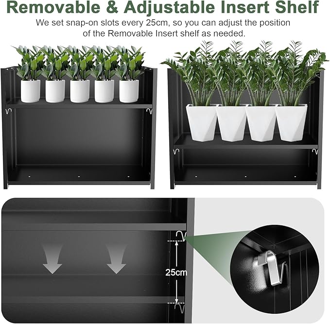 Tall Metal Planter Box for Outdoor Plants 38" L x 13" W x 30", Heavy Duty Steel Large Rectangular Planter Box with Removable Insert Shelf, Modern Décor for Tall Plants, Trees, Flowers (Black)