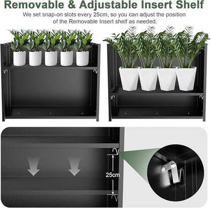 Metal Large Planter Box 38" L x 13" W x 30" H, Heavy Duty Tall Rectangle Outdoor Planter Box with Removable Insert Shelves for Porch, Garden, Patio, Yard (Black)