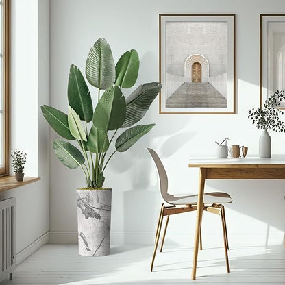 Artificial Tree in Gray Marble Effect Planter, Fake Bird of Paradise Silk Trees for Indoor and Outdoor Home Decoration - 67" Overall Tall (Plant Pot Plus Tree)