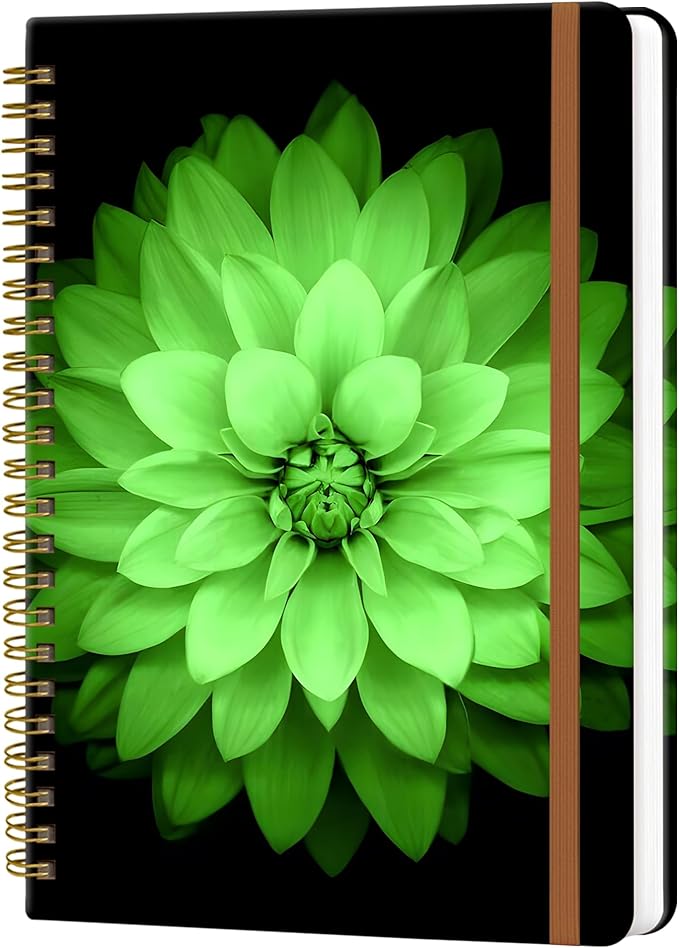 Spiral Journal Notebook for Women, Hardcover A5 College Ruled Notebook, 120 Pages, Thick Paper, Cute Lined Journal for School, Office & Work, 6 x 8.4 in(Watercolor Green Flower)
