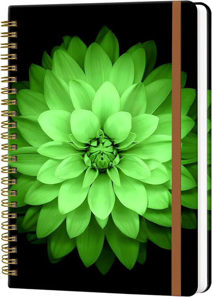 Spiral Journal Notebook for Women, Hardcover A5 College Ruled Notebook, 120 Pages, Thick Paper, Cute Lined Journal for School, Office & Work, 6 x 8.4 in(Watercolor Green Flower)