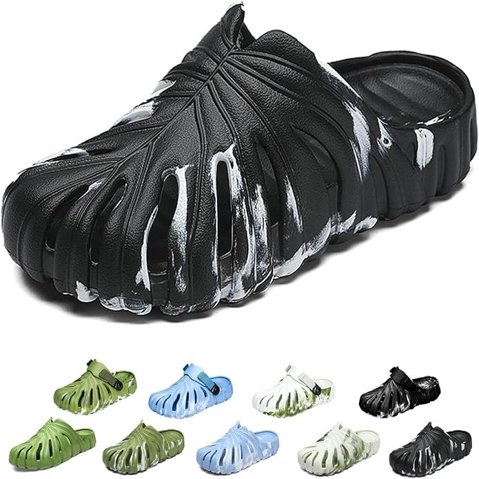 Variegated Monstera Shoes for Women and Men, Monstera Leaf Pattern Slippers Summer, Anti-Slip Soft Plant Print Slides