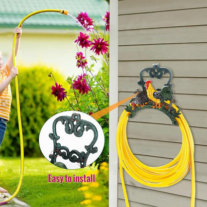 Sungmor Heavy Duty Cast Iron Hose Holder, Garden & Yard Decorative Wall Mounted Hose Butler, Water Pipe Holds, Rack, Hanger, Antique Wall Decorations