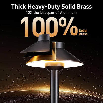 Gardenreet Brass Landscape Path Lights - 12V Low Voltage Pathway Light IP65 Waterproof, Outdoor Walkway Lighting Wired, Hat Black for Patio Lawn with 3W 4000K Neutral White G4 Bulb (10 Pack)