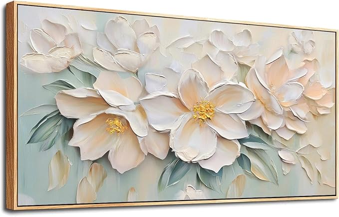 Anolyfi Botanical Framed Textured Canvas Wall Art for Living Room, Modern Aesthetic Sage Florals Painting, Large Framed Wall Art for Hallway Bedroom Dining Room Office Home Decor, 58"x29"