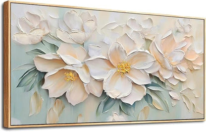 Anolyfi Botanical Framed Textured Canvas Wall Art for Living Room, Modern Aesthetic Sage Florals Painting, Framed Wall Art for Hallway Bedroom Dining Room Office Home Decor, 40"x20"