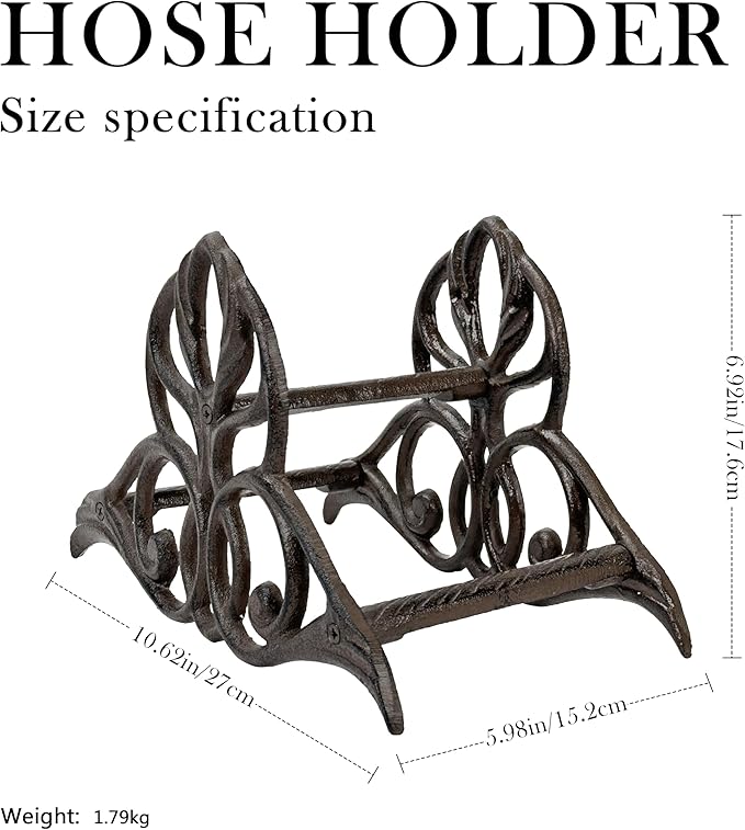 Garden Hose Holder Wall Mount – Heavy Duty Cast Iron Hose Hanger, Vintage Decorative Hose Holder for Outside Wall, Patio, Yard, or Villa (10.62"x6.92"x5.98")