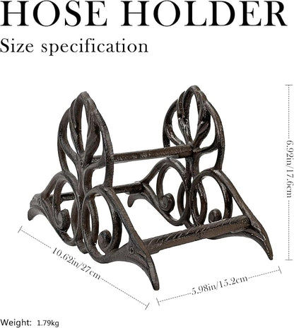 Garden Hose Holder Wall Mount – Heavy Duty Cast Iron Hose Hanger, Vintage Decorative Hose Holder for Outside Wall, Patio, Yard, or Villa (10.62"x6.92"x5.98")