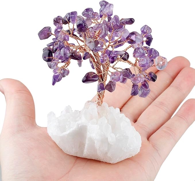 mookaitedecor Amethyst Crystal Tree, Quartz Cluster Rock Crystal Base Bonsai Money Tree for Wealth and Luck