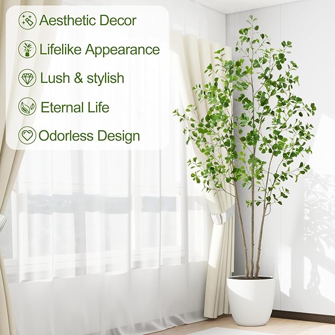 7ft Artificial Ficus Tree with Heart-Shaped Leaves - Lush & Full Branches, 84" Tall Luxurious Faux Heart-Leaf Ficus Tree, Perfect for Modern Home & Office Decor, Natural Look