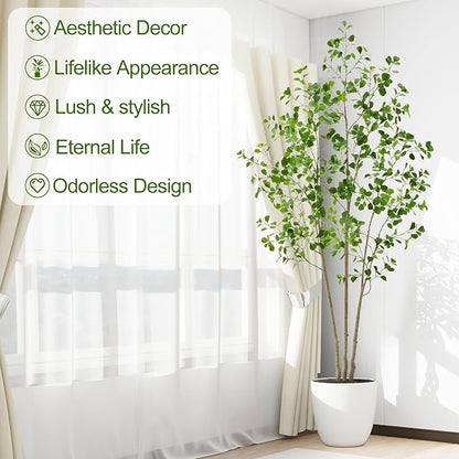 7ft Artificial Ficus Tree with Heart-Shaped Leaves - Lush & Full Branches, 84" Tall Luxurious Faux Heart-Leaf Ficus Tree, Perfect for Modern Home & Office Decor, Natural Look