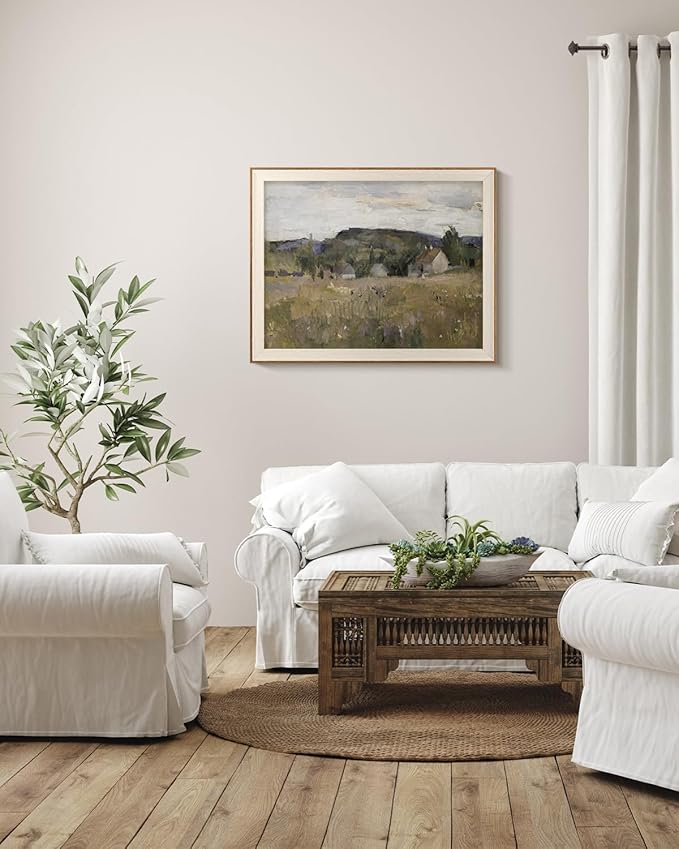 InSimSea Framed Canvas Wall Art Prints, Framed Canvas Art Wall Decor, Abstract Serene Countryside Scene Wall Prints, Mid Century Modern Decor for Living Room Bedroom Office 16x20In