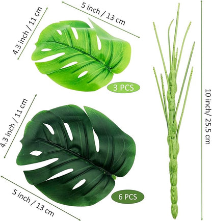 1 Pack Artificial Monstera Deliciosa Leaves, Tropical Palm Plant, 9 Leaves Faux Monstera Plant for Decoration