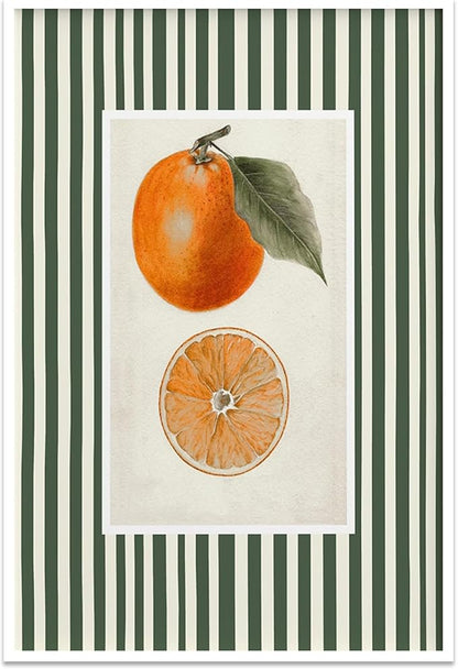 Vintage Green Striped Orange Fruit Canvas Wall Art Modern Farmhouse Botanical Kitchen Food Prints Posters Minimalist Colorful Aesthetic Pictures Boho Decor for Bedroom Restaurant 24x36inch Unframed