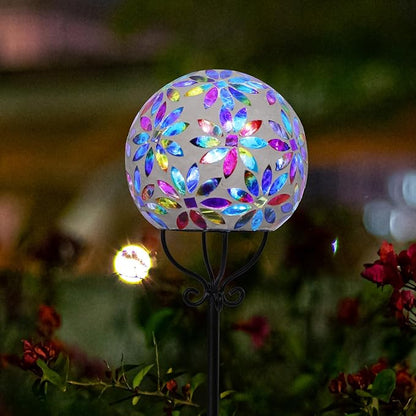 VCUTEKA Solar Outdoor Lights Garden Decor Mosaic Solar Garden Lights Waterproof Glass Ball LED Pathway Stake Light for Landscape Lawn Patio Yard Decoration 6 inch, Multi