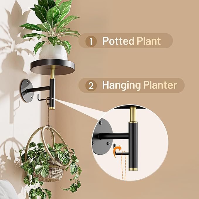 YUOROS 3 Pack Wall Plant Holder Wall Planters for Indoor Plants Hanging Window Plant Shelves Hanger Decor (Black)