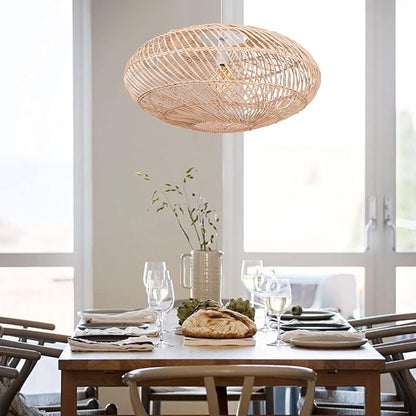 Arturesthome Natural Rattan Pendant Light, Woven Round Chandelier Pendant Lamp Shade, Hanging Ceiling Light, Handmade Lampshade for Kitchen Island Dining Room Hallway Foyer