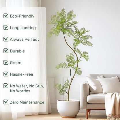 6.6FT Artificial Tree Fake Jacaranda Tree,Faux Tall Tree Lifelike Green Leaves Large Plants Indoor Fake Trees for Home Decor