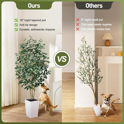 Artificial Olive Tree 6ft, Tall Fake Tree for Indoor & Outdoor Decor with Black Pot & Pebbles, UV Resistant Silk Leaves, Realistic Faux Potted Plant for Living Room,Office,Home Decor,VN137