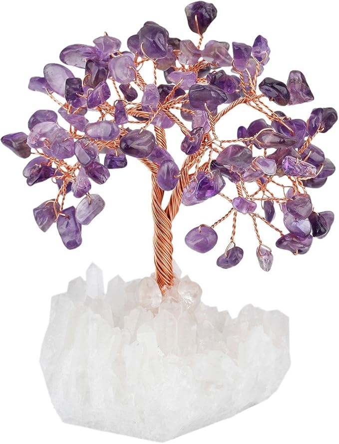 mookaitedecor Amethyst Crystal Tree, Quartz Cluster Rock Crystal Base Bonsai Money Tree for Wealth and Luck