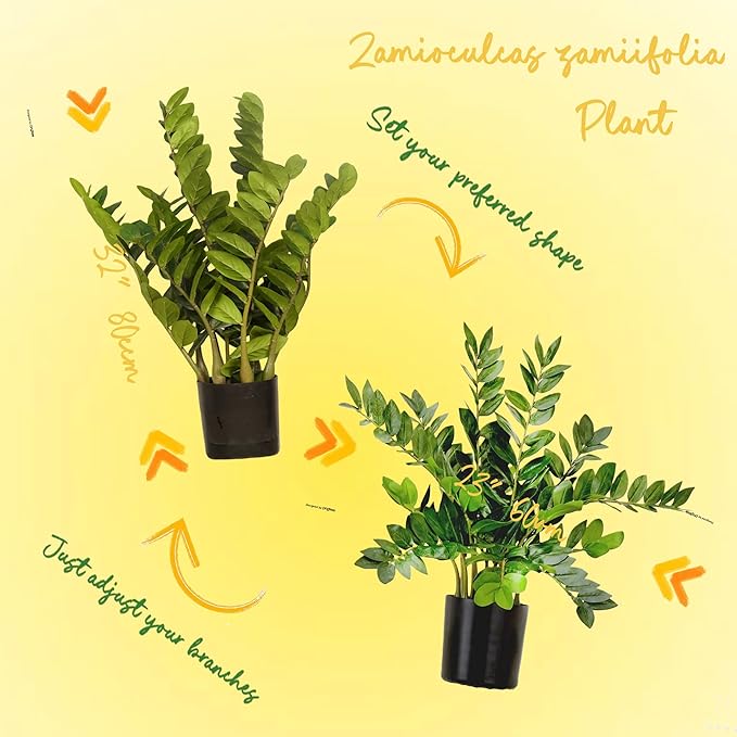 Artificial Plants Indoor ZZ Plant Fake Plant 34" Potted Plastic Plants for Home Office Desk Farmhouse Room Bathroom Decor