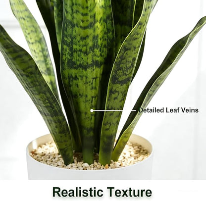 Fake Snake Plant, 27in Fake Plant with White Pot Realistic Leaves, Low Maintenance Artificial Potted Plants for Indoor Decor, No Watering Needed, Perfect for Home, Office & Pet Areas