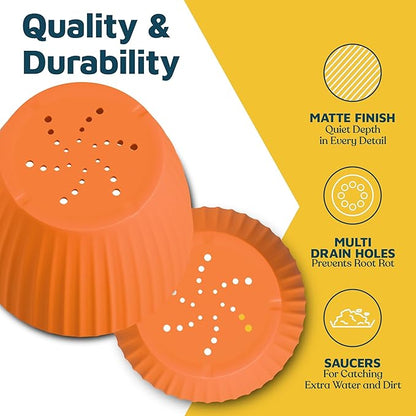 Yellow 6-Inch Plant Pots with Drainage & Saucers 18 Pack, Indoor & Outdoor Planters for Houseplants, Herbs, and Flowers, Durable & Weatherproof Material, Stackable, Lightweight, Minimalist Design