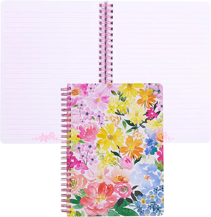 Steel Mill & Co Cute Floral Mini Spiral Notebook, 8.25" x 6.25" Journal with Durable Hardcover and 160 Lined Pages, Summer Garden