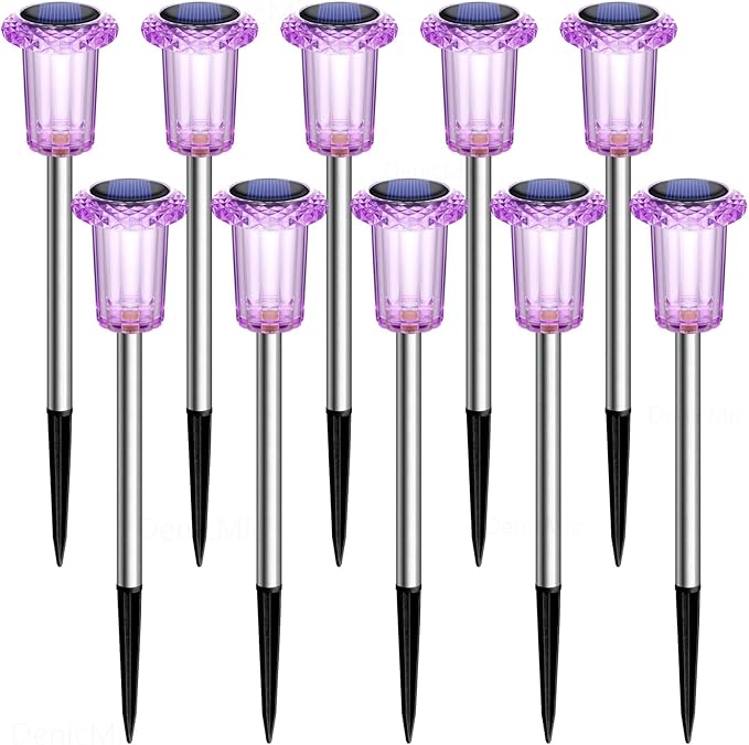 DenicMic Solar Lights Outdoor 10 Pack Waterproof Purple LED Yard Garden Patio Backyard Pathway Walkway Landscape Path Lawn Outside Decorations