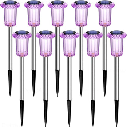 DenicMic Solar Lights Outdoor 10 Pack Waterproof Purple LED Yard Garden Patio Backyard Pathway Walkway Landscape Path Lawn Outside Decorations