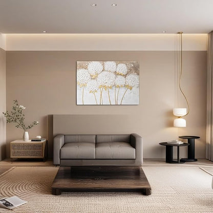JolyWell Large hand painted wall art White Hydrangea Canvas Wall decor, Modern Floral Wall Decor, 3D Textured Oil Painting, Large Canvas Wall Art for Living Room Bedroom Office Decoration 40x28 Inch