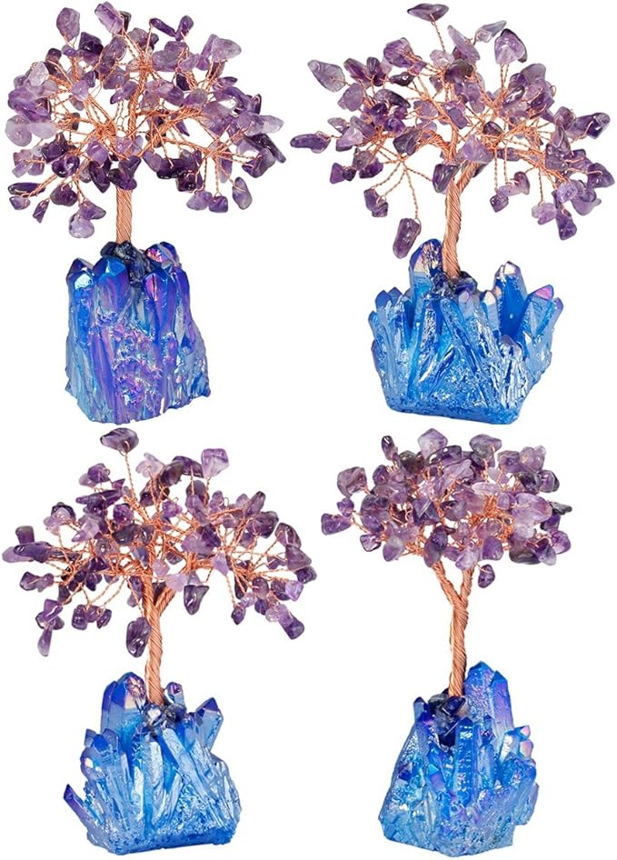 mookaitedecor Amethyst Crystal Tree, Quartz Cluster Blue Titanium Crystals Base Bonsai Money Tree for Wealth and Luck