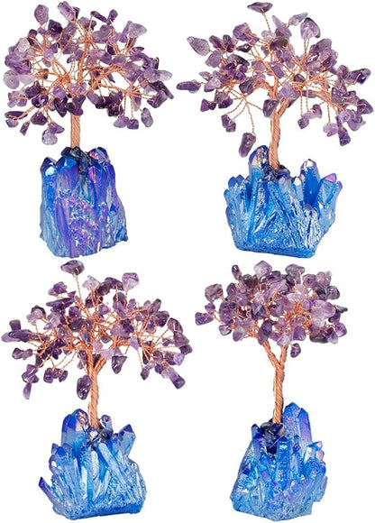 mookaitedecor Amethyst Crystal Tree, Quartz Cluster Blue Titanium Crystals Base Bonsai Money Tree for Wealth and Luck