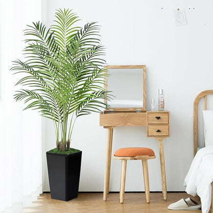 5ft Artificial Palm Tree with Black Planter-Tall Artificial Indoor Plants, Fake Tropical Palm Tree, Faux Silk Plants for Home Office Living Room Bedroom Modern Decor