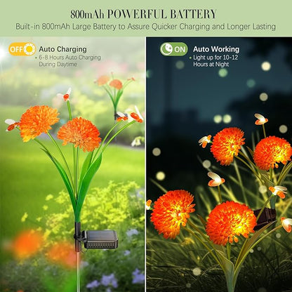 Solar Garden Lights, 8 Pack Solar Swaying Bee Lights with Flowers, Waterproof Firefly Light Outdoor for Garden Patio Yard Pathway Fall Decoration, Gifts for Women Mother's Day