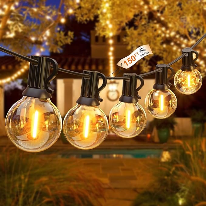 String Lights for Outside 150FT,Dimmable Waterproof Outdoor String Lights with 75+2 Shatterproof G40 Globe Bulbs Connectable LED Patio Lights, Commercial Hanging Lights for Christmas Backyard Party