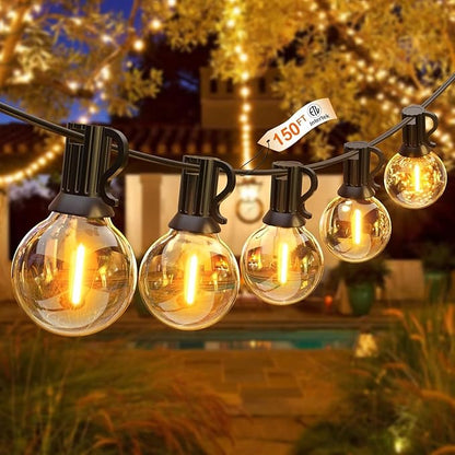 String Lights for Outside 150FT,Dimmable Waterproof Outdoor String Lights with 75+2 Shatterproof G40 Globe Bulbs Connectable LED Patio Lights, Commercial Hanging Lights for Christmas Backyard Party