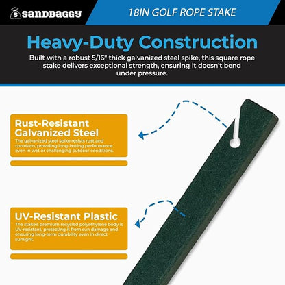 18" Golf Rope Stake - Square Stake (UV Resistant) - Sandbaggy (18-inch, 90, Count)