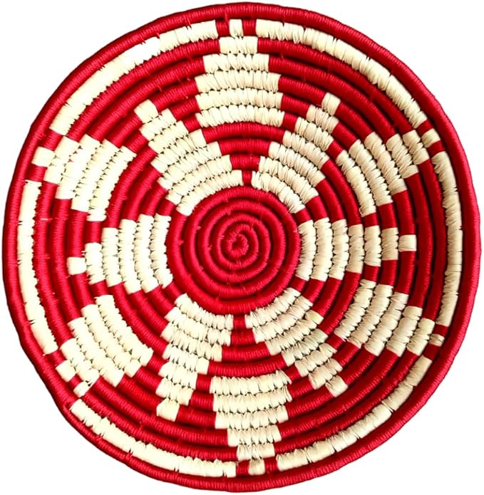 Bhumee Creations Rattan Trendy & Timeless: Sabai Grass Wall Basket - Handwoven Wall Art (Red Blue, Set of 3)