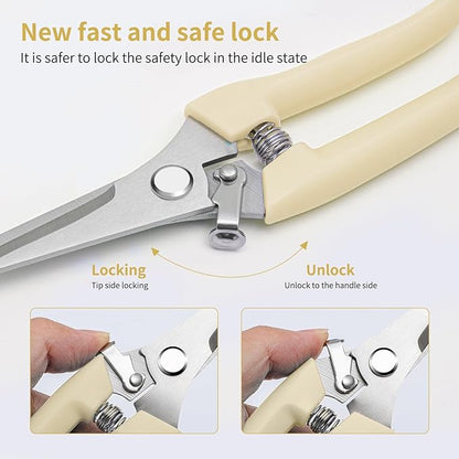 Flower clippers, 7.6 inch Pruning Shears for Beginners, High Strength Steel, Sharp Rust Resistant Floral Scissors with Comfortable Grip Handles, Garden Clippers, Rose Clippers for Gardening -White