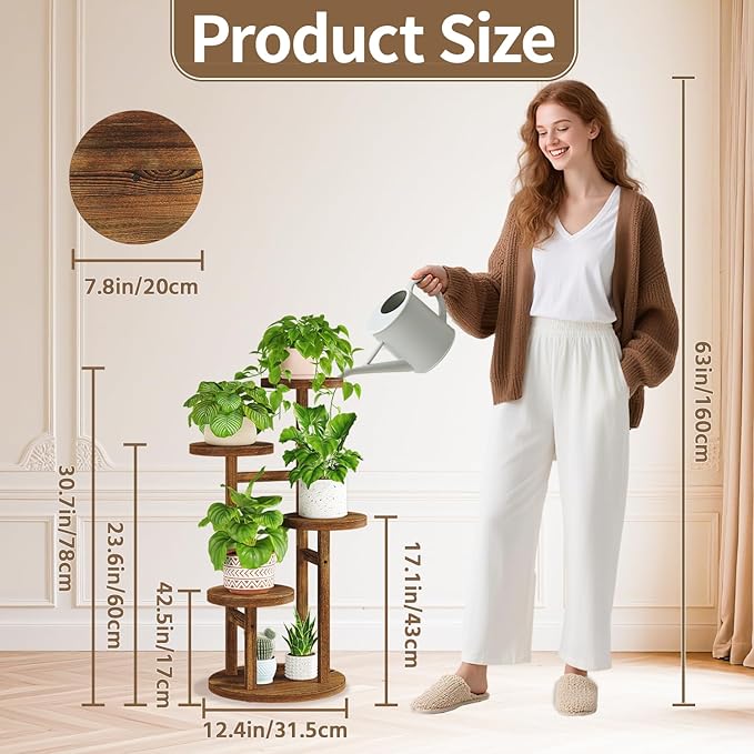 LASZOLA Black 4 Tiered Wooden Plant Stand Indoor with Heavy Duty Planter, Large Multiple Level Vertical Flower Rack for Narrow Corner, Sturdy Rustic Shelving Organizer Holder for Modern House Bathroom