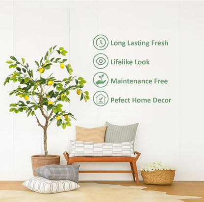 Artificial Lemon Tree 4FT Tall Faux Lemon Tree 4 Feet Fake Lemon Tree Faux Plants with Realistic Trunk and Lifelike Leaves and Fruits for Home Office Decor (Lemon Tree, 4 FT)