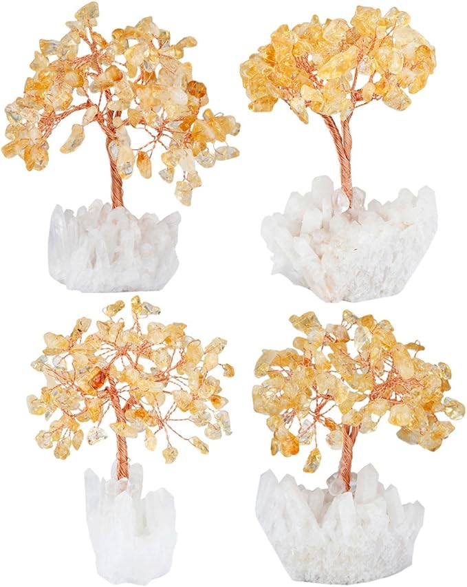 mookaitedecor Citrine Crystal Tree, Quartz Cluster Rock Crystal Base Bonsai Money Tree for Wealth and Luck