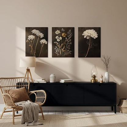 Kdyudo Vintage Floral Canvas Wall Art Atmospheric Wildflower Decorative Paintings Black Floral Plant Print Mural Farmhouse Country Style Posters Suitable For Gallery, Bedroom, Office 12 X 16 Inches Framed