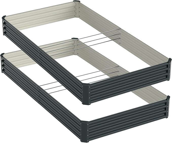2PCS 8x4x1FT Galvanized Raised Garden Bed Kit,Vegetable Boxes-Rectangle Metal Flower Box,Large Planter Raised Beds Outdoor Garden for Planting,Fruit,Herb-Grey