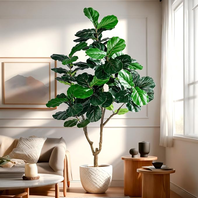 Tall Artificial Trees Large Faux Fiddle Leaf fig Tree with Pot Indoor Outdoor Realistic Floor Fake plantas for Home Living Room Office Porch Outside Patio arboles para decoracion Housewarming Gift