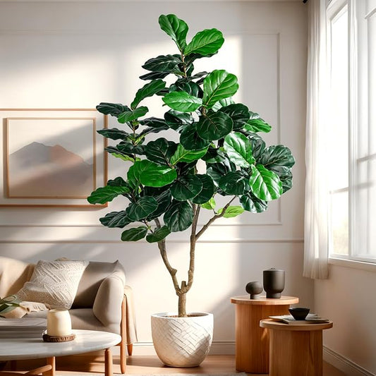 Tall Artificial Trees Large Faux Fiddle Leaf fig Tree with Pot Indoor Outdoor Realistic Floor Fake plantas for Home Living Room Office Porch Outside Patio arboles para decoracion Housewarming Gift
