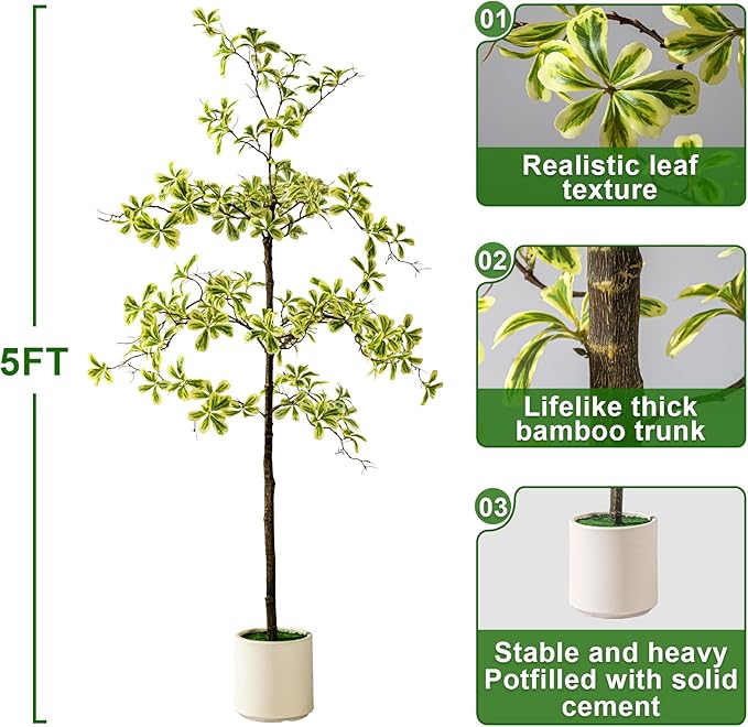 5FT Artificial Black Olive Tree Artificial Olive Plants, Tall Faux Olive Tree Faux Silk Plant Fake Plant Ultra-Realistic Silk Leaves & Natural Trunk Indoor Outdoor Use